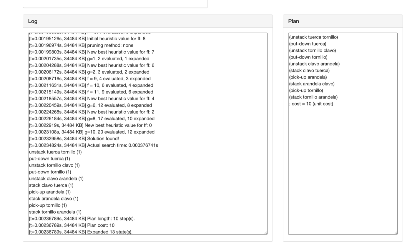 Solver log and the resulting 10-step plan